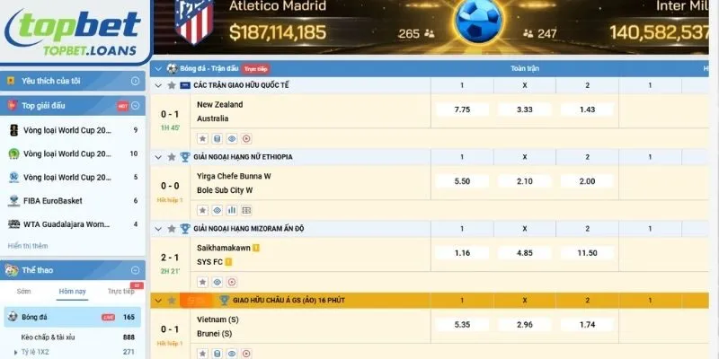 Example of a 1X2 wager
