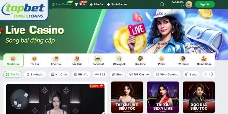 Introduction to the Casino lobby at TOPBET