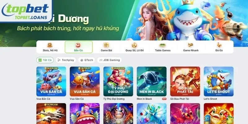 Overview of the TOPBET Fish Shooting game lobby